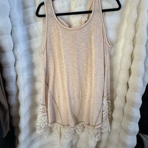 A'Reve Cream Lace Hem Tank Top